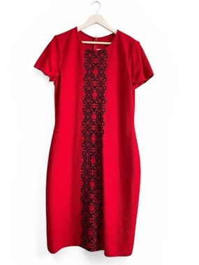 ST. JOHN Collection wool embroidered embellished sheath dress size 14